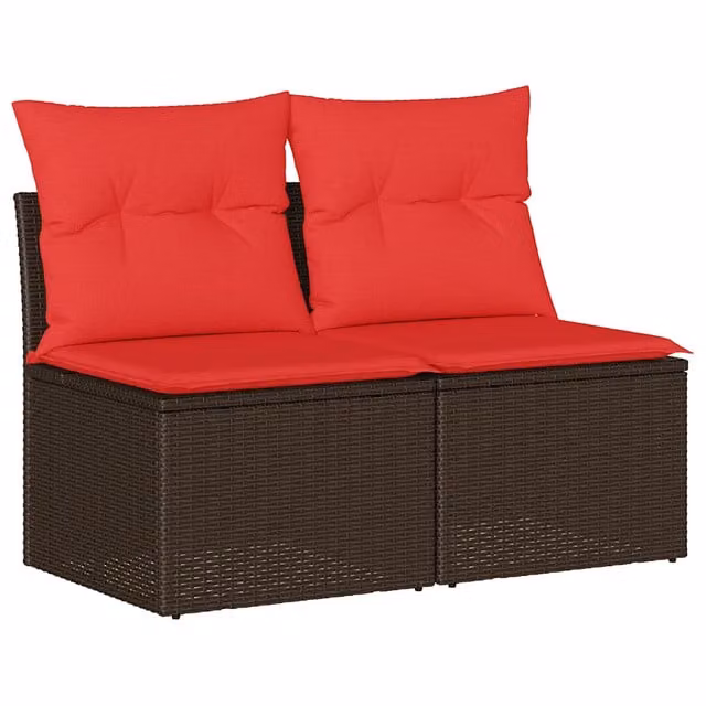 Set Salotto da Giardino Outsunny 4 Pezzi in Polyrattan Acacia con Cuscini Imbottiti Marrone e Rosso