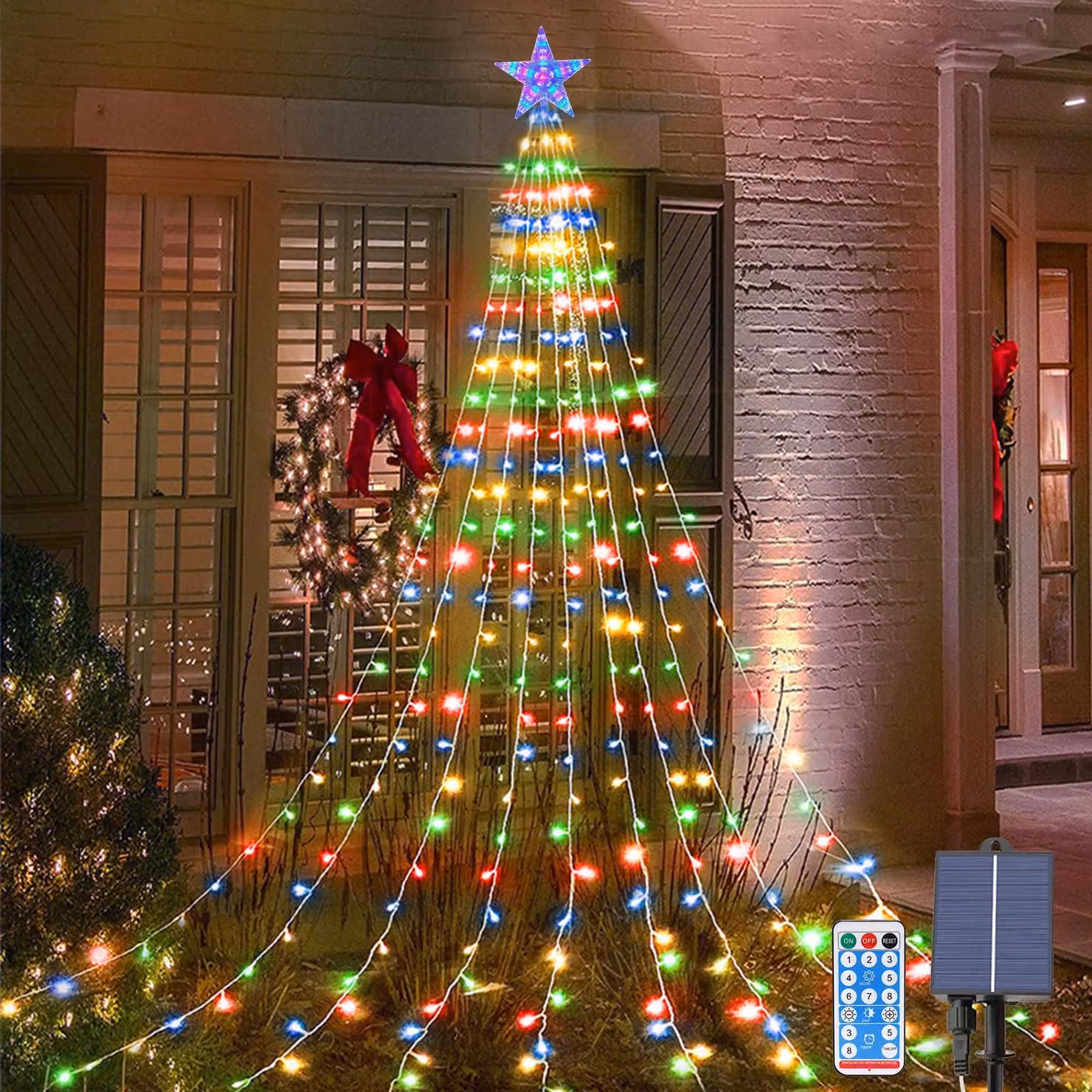 Illuminazione a cascata per alberi, 198 LED, 2 metri, 9 fili, alimentazione USB, grado di protezione IP65