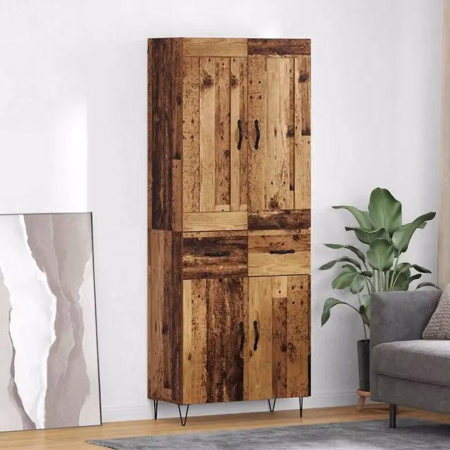 Credenza moderna vidaXL in legno ingegnerizzato e metallo, colore marrone, L: 69,5 cm, P: 34 cm, H: 180 cm