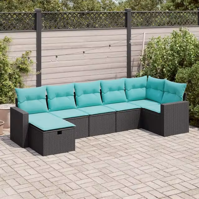 Set Divani da Giardino con Cuscini 7pz Nero Polyrattan 3325403