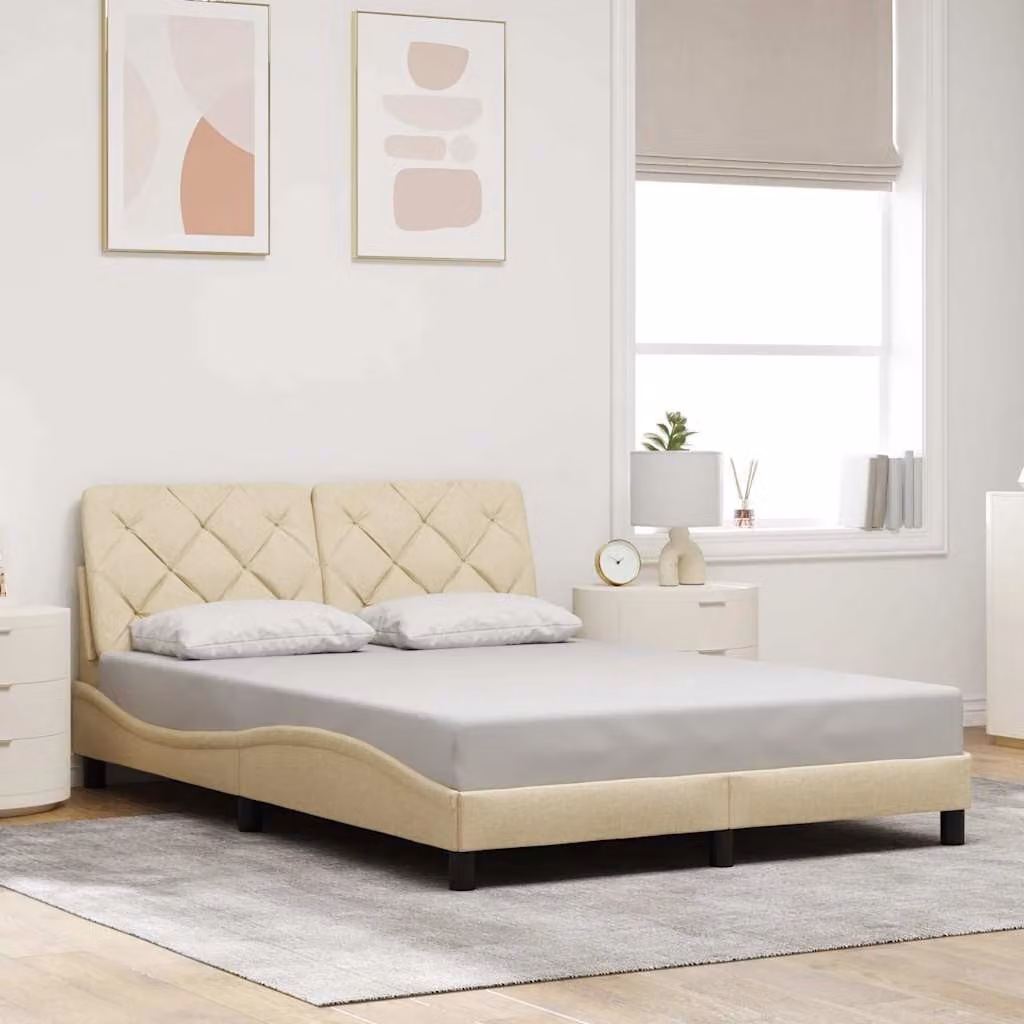 vidaXL Giroletto senza Materasso in Tessuto Beige L/P/H: 140 x 190 cm