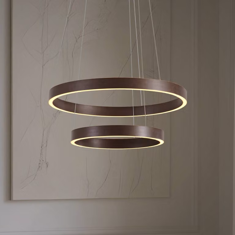 Lucande Lampada a sospensione LED Yonam, Ø 60 cm, 2 luci, marrone, CCT Yonam Lucande, dimmerabile, Marrone / Ruggine, Soggiorno / Sala da pranzo, Metallo, Moderno