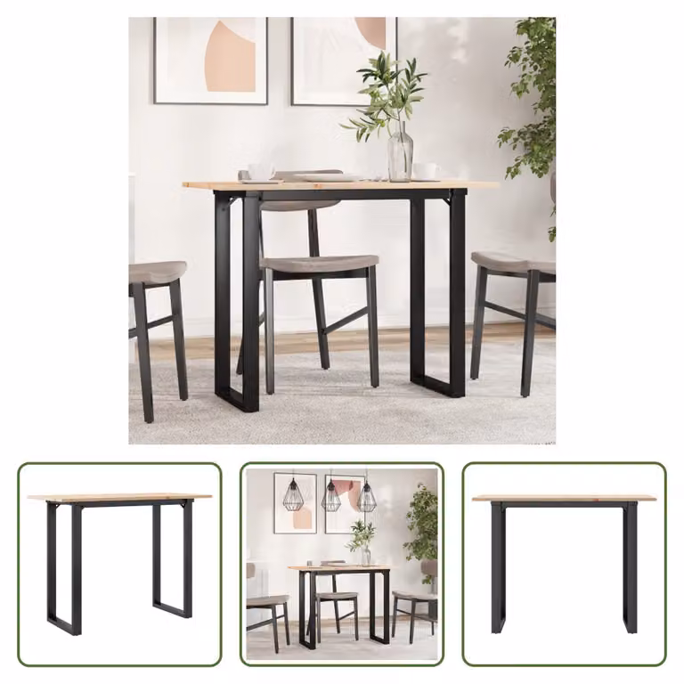 The Living Store Tavolo da pranzo O-frame 100x50x75 cm in pino massiccio e ghisa
