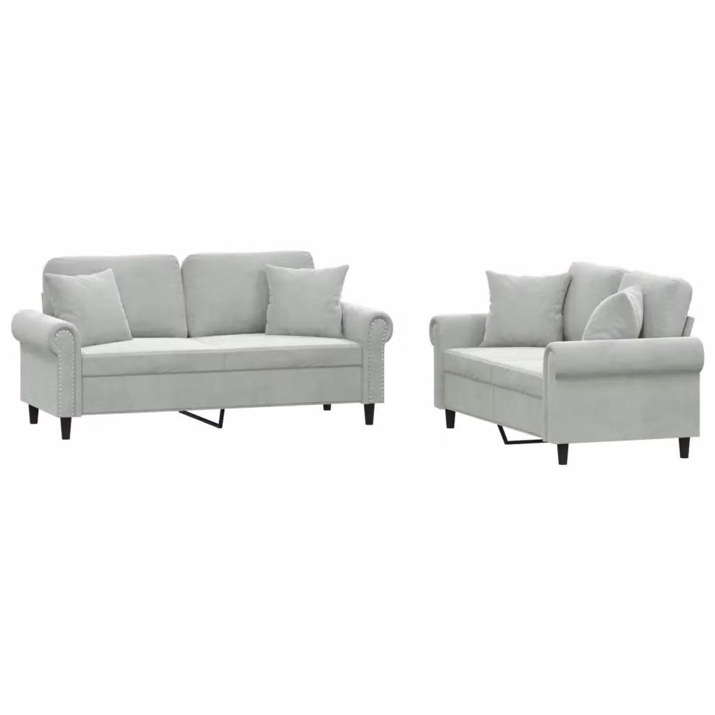 vidaXL Set di 2 Divani Moderni in Velluto Grigio con Cuscini – 2