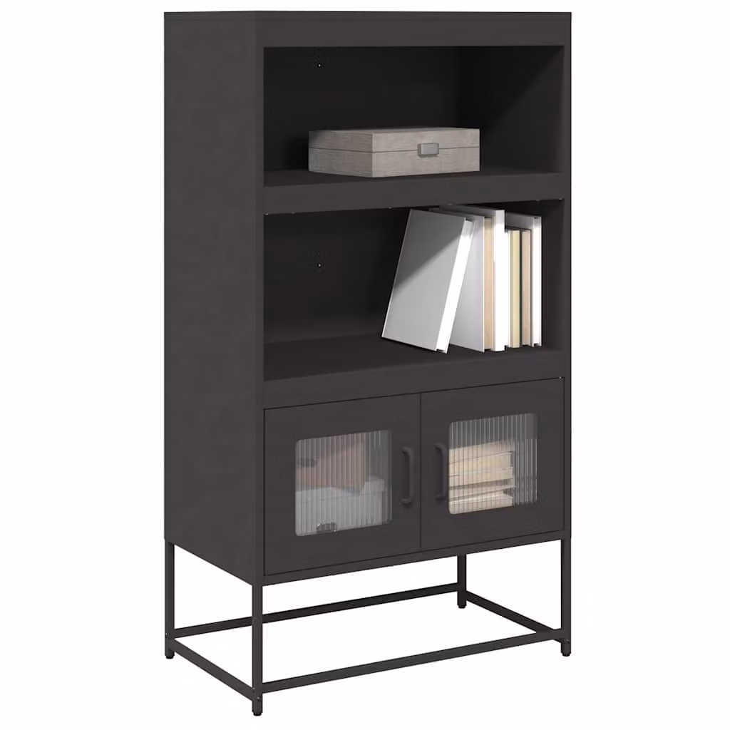 Credenza in acciaio nera vidaXL con ante a battente e ripiani interni, stile industriale, L: 68 cm, P: 39 cm, H: 123 cm