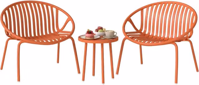 Set salotto giardino 3 pezzi tavolo basso acciaio polipropilene ¨C Xylo ¨C rosso mattone 80x70x75cm