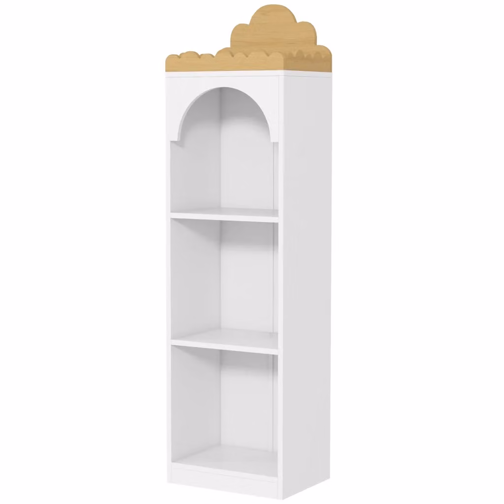 Libreria per bambini Xylo con 3 ripiani in legno e MDF, colore bianco e naturale, ideale per la cameretta, H: 139,5 cm, L: 30 cm, P: 30 cm – 2