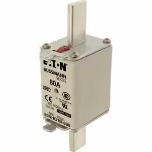 Inserto fusibile Eaton, bassa tensione, 80 A, CA 690 V, 120 kA, NH1, gL/gG, IEC, doppio indicatore di stato, linguetta di azionamento sotto tensione 80NHG1B-690