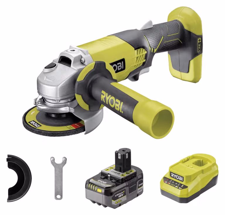 Smerigliatrice angolare a batteria RYOBI 18 V ONE+, diametro disco da 115 mm, inclusa batteria da 4,0 Ah
