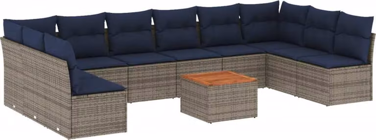 Set Divani da Giardino 11 pz con Cuscini in Polyrattan Grigio