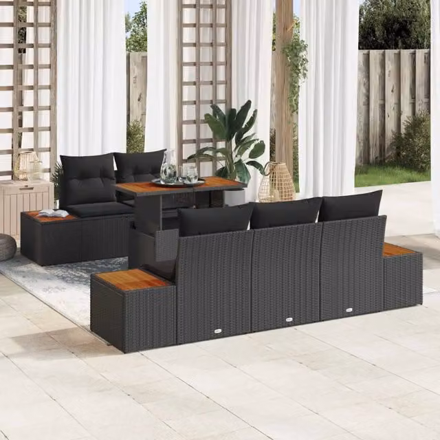 Set Divano da Giardino 6 pz Nero Poly Rattan 3358762