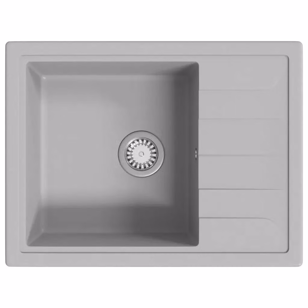 Lavello da cucina in granito grigio con foro troppopieno ovale vidaXL L: 58,0 cm, P: 44,0 cm, H: 16,4 cm – 2