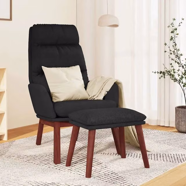 Divano Sedia-Poltrona Relax con Poggiapiedi Nero in Tessuto 430271