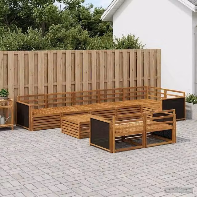 Set di divani da esterno a forma di U vidaXL in legno di acacia marrone con 9 pezzi e cuscini inclusi – 1