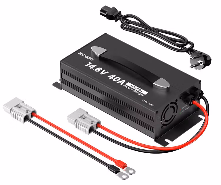 Acculader LiFePO4 14,6 V 40 A - Caricabatterie compatto da 12V per camper e sistemi solari