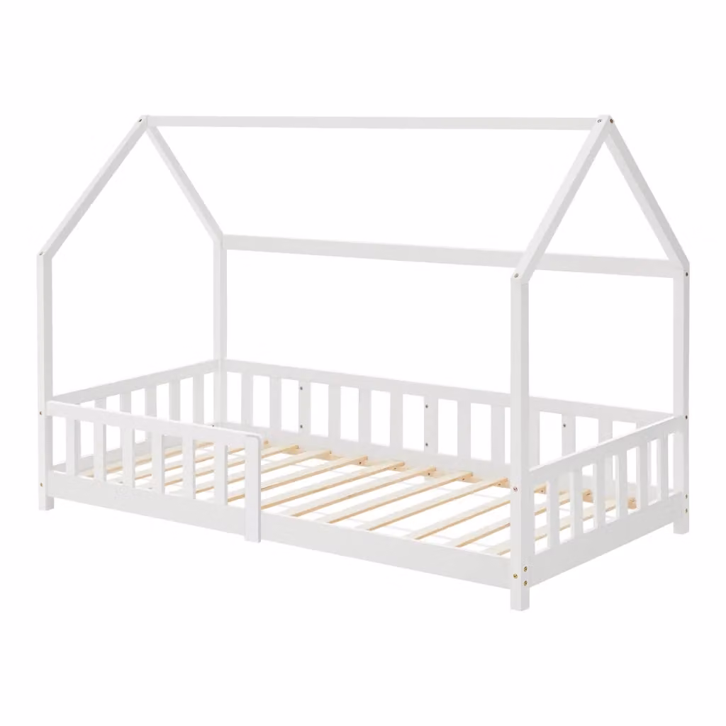 Letto Singolo Hesel en.casa a Forma di Casetta in Legno di Pino Bianco L/P/H: 200 x 90 x 120 cm – 2