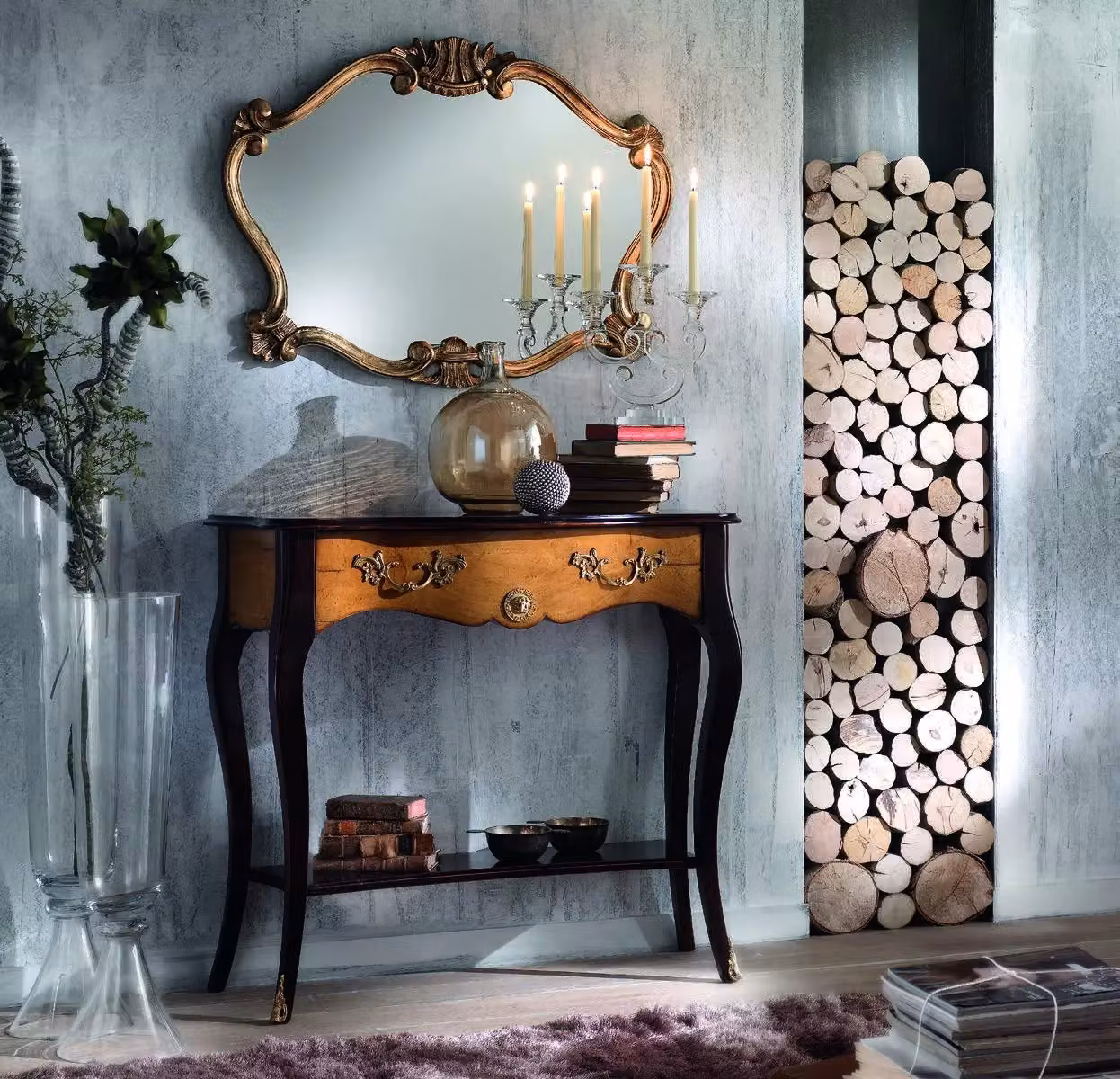 Consolle classica con 1 cassetto in legno stile shabby nero e noce Mobili 2G L/P/H: 100 x 40 x 88 cm – 3