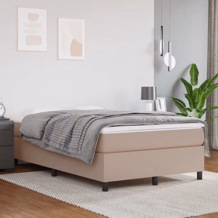 The Living Store Letto a molle Cappuccino-marrone 120x200 cm in Pelle finta