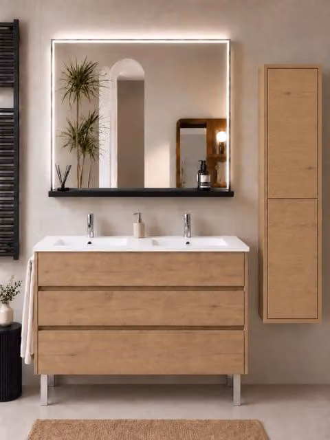 Mobile bagno con lavabo ORIGENBATH IMPERIA senza specchio 120x45 cm doppio lavabo estepa con colonna