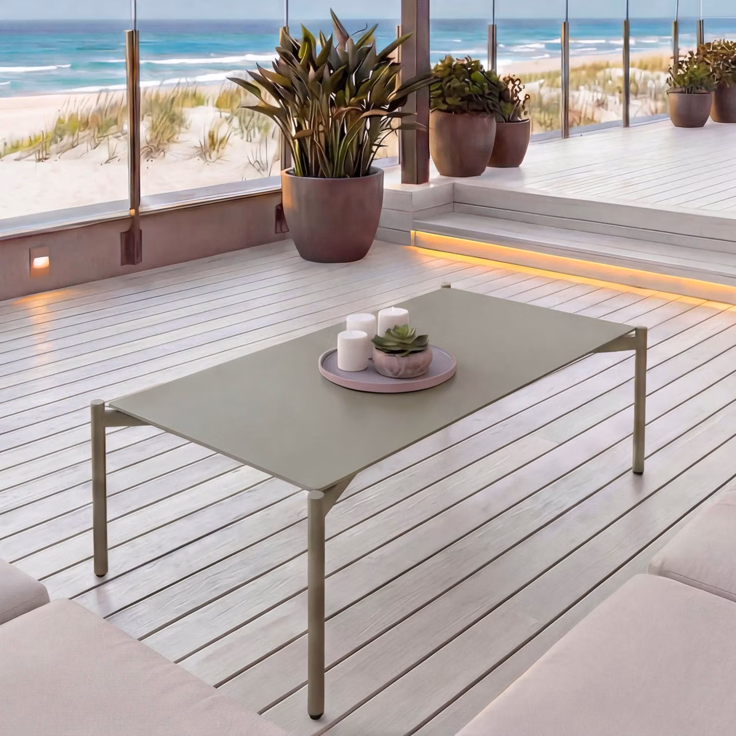 Tavolo da giardino in alluminio MCW-O11, tavolino da caffè per esterni, tavolo da balcone, 105x65 cm ~ verde chiaro