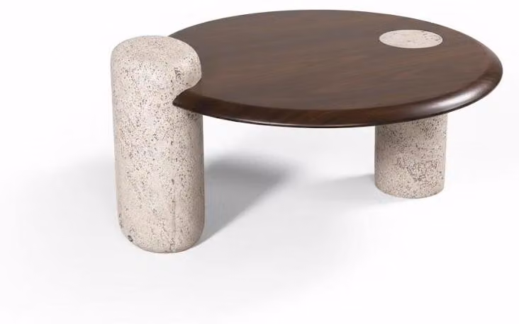 Tavolino stile minimalista, gambe integrate, marrone
