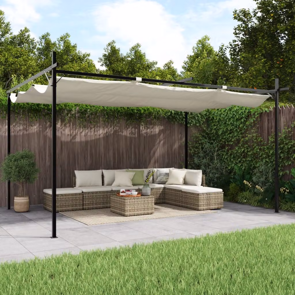 Pergola con tetto retrattile vidaXL in colore beige, L: 395 cm, P: 292 cm, H: 230 cm
