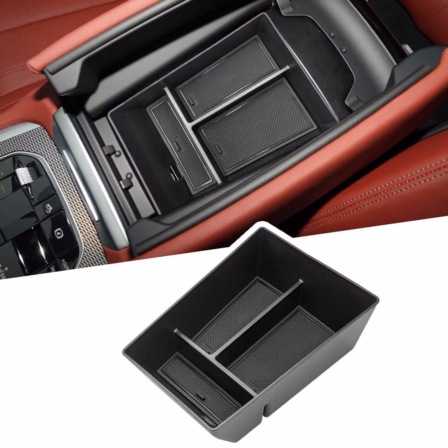 Contenitore portaoggetti per la console centrale, compatibile con BMW X5 G05/X6 G06/X7 G07, modelli dal 2019 al 2023, realizzato in ABS e silicone