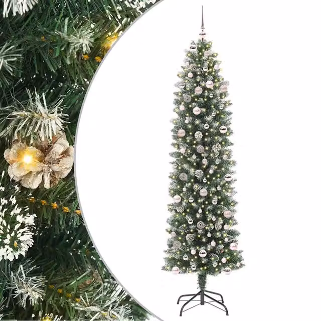Albero di Natale Artificiale-Albero Natalizio Sottile Verde e Bianco 240 cm 254819