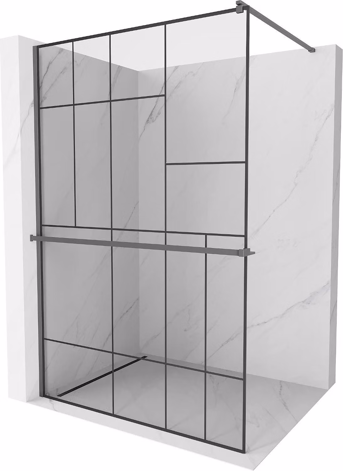 Mexen Kioto+ parete doccia con mensola Walk-in 140 x 200 cm, motivo nero, gun metal - 800-140-121-95-78