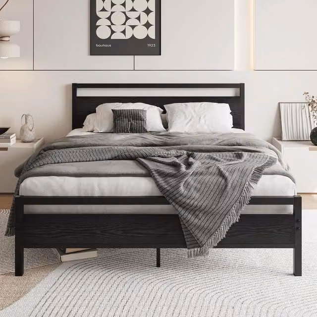 Letto singolo Minimal in metallo e legno nero L 140 x P 200 cm – 1