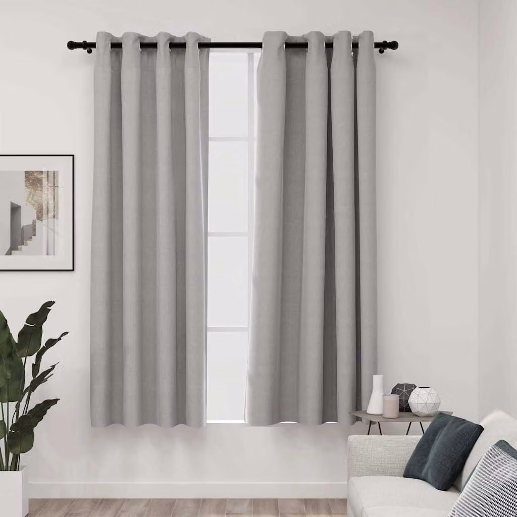 Set di 2 tende oscuranti vidaXL con effetto lino e occhielli, colore grigio, L: 140 cm, H: 175 cm