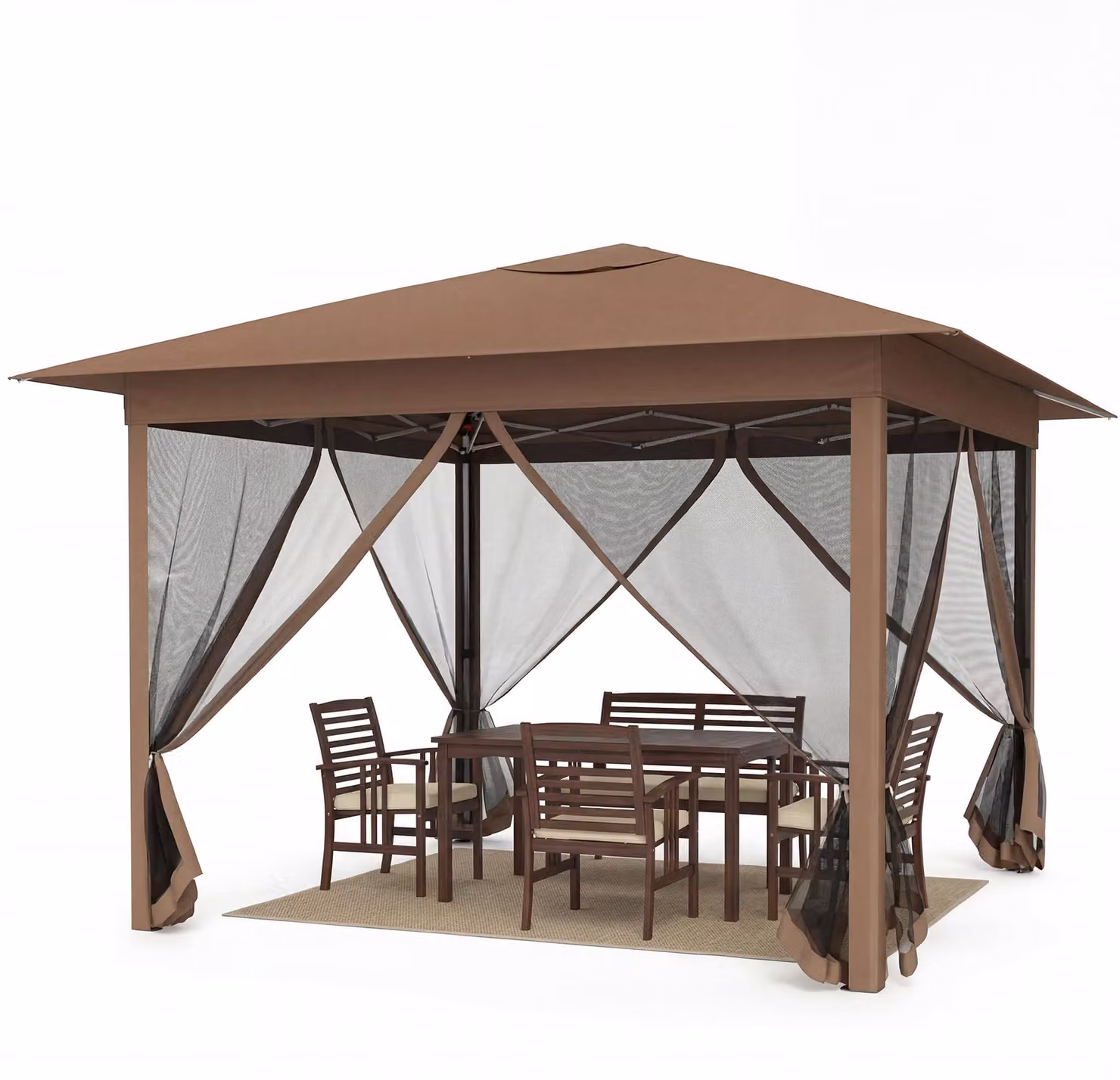 KOMFOTTEU, padiglione da giardino pop-up di 3 x 3 metri, con protezione solare, struttura pieghevole con pareti laterali a rete, tetto ventilato, 4 porte, borsa per il trasporto, tenda da festa regolabile in altezza, ideale per giardino, terrazza o cortil