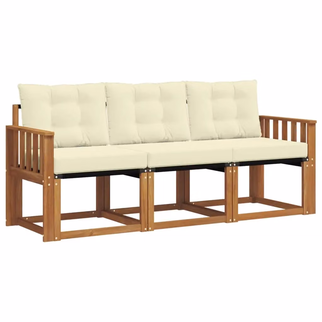 Set di divani da esterno moderno vidaXL in legno di acacia e textilene, colore beige e naturale, 3 pezzi – 2