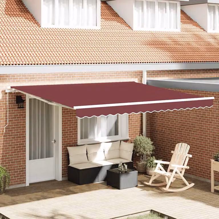 vidaXL Tenda da Sole Retrattile Manuale con Bracci Pieghevoli in Alluminio e Poliestere, Colore Rosso, L: 400 cm, P: 300 cm