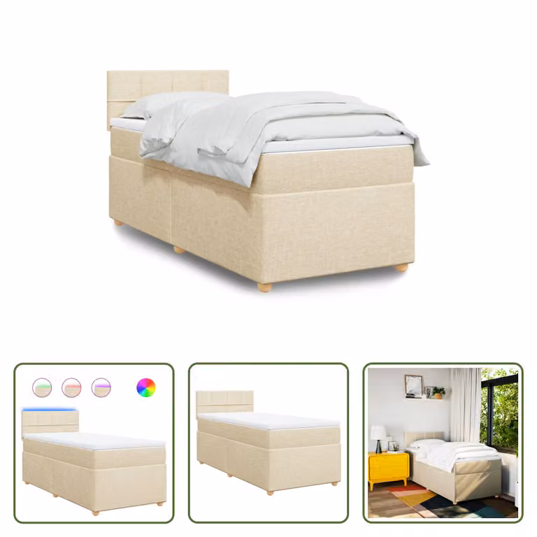 The Living Store Letto a molle insacchettate con materasso crema 80x200 cm in tessuto