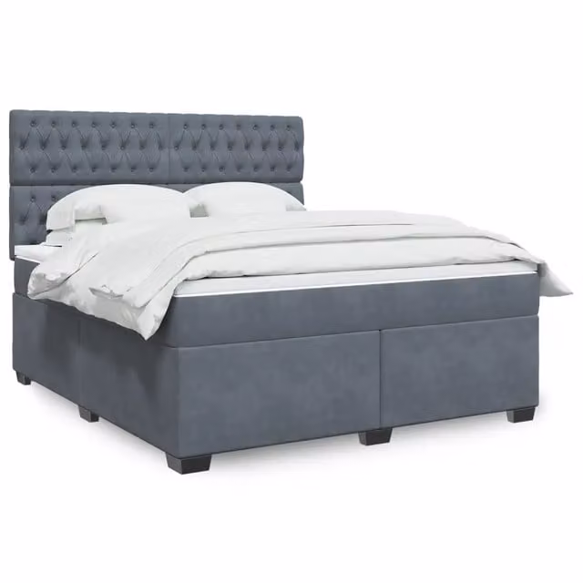 Letto Ibrido vidaXL con Giroletto a Molle e Materasso in Velluto Grigio e Bianco L/P: 180 x 200 cm