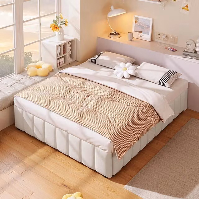 Letto matrimoniale-Xylo-140x200 cm-idraulico, senza testiera, beige