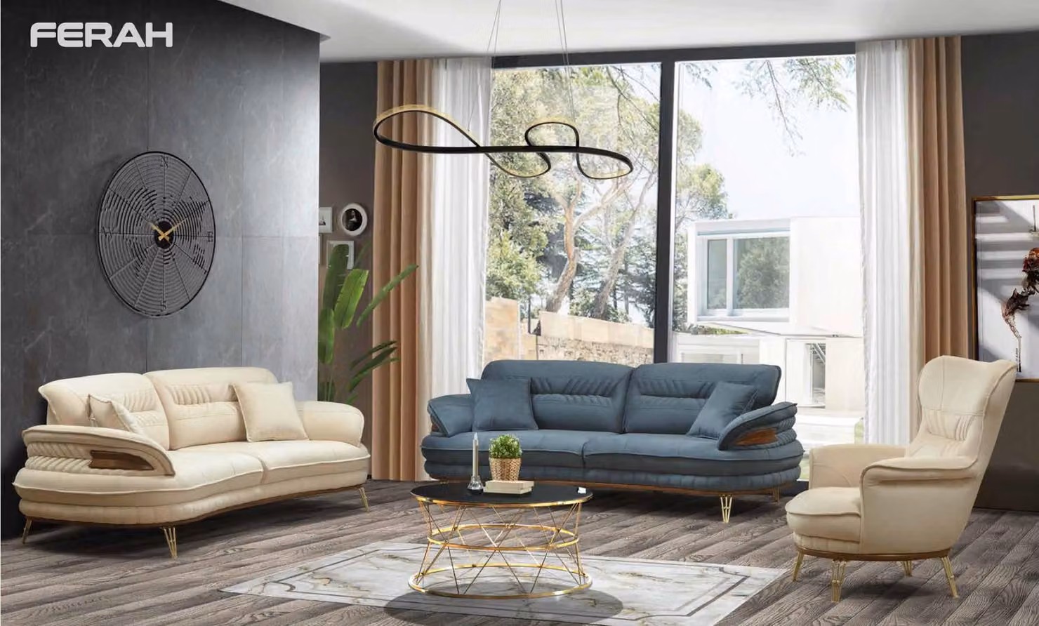 Sofagarnitur 3+3+1 Sitzer Sofa Sessel Sofas Garnitur Sitz Luxus Gruppe Set