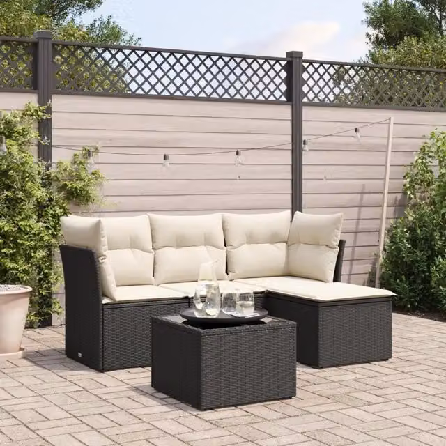 Set Divani da Giardino 5 pz con Cuscini in Polyrattan Nero 3249385