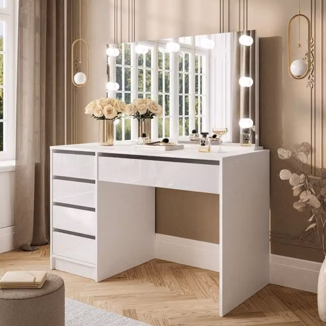 Scrivania con cassettiera DMORA Lusiana Bianco Lucido L 120 cm, P 55 cm, H 143 cm