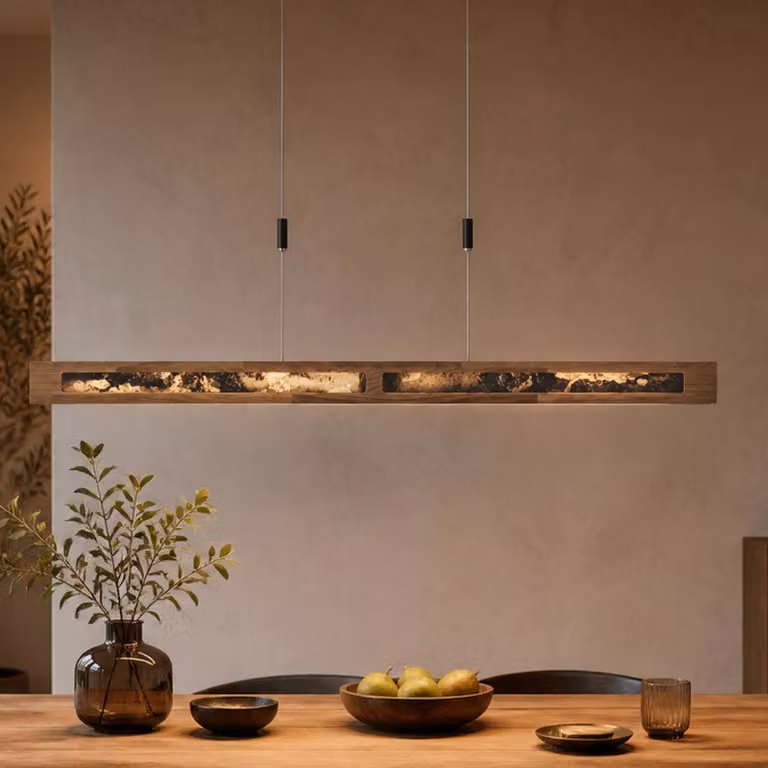 Elobra Lampada LED a sospensione Chile XS, rovere/ardesia multicolore, lunghezza 89 cm dimmerabile, Legno chiaro, Soggiorno / Sala da pranzo, Legno