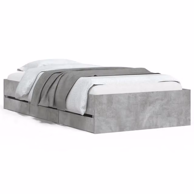Letto singolo | Letto per adulti | Giroletto Cassetti Grigio Cemento 90x190 cm Legno Multistrato