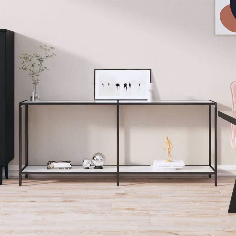 vidaXL Tavolo Consolle Moderno Bianco e Trasparente in Vetro Temperato e Metallo L: 180 cm, P: 35 cm, H: 75,5 cm