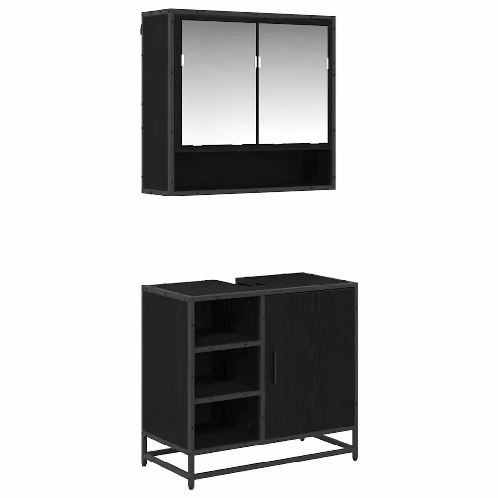 Set di mobili per il bagno vidaXL 2 pezzi in rovere e nero con mobile lavabo e pensile specchiato moderno L/P/H: 65 x 33 x 60 cm e 34,65 x 33 x 60 cm – 2