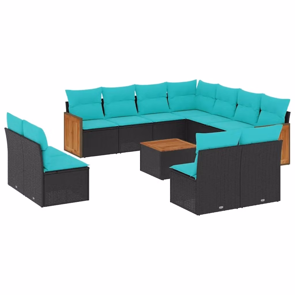 Set di divani da giardino a forma di U vidaXL in polyrattan nero con cuscini inclusi e tavolino da esterno – 2
