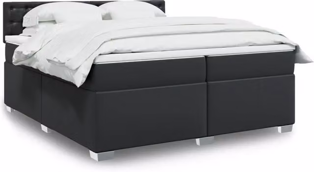 Letto matrimoniale moderno vidaXL con giroletto a molle e materasso ibrido in similpelle nera, dotato di illuminazione sottostante e porta USB, L/P/H: 200 x 200 x 70 cm