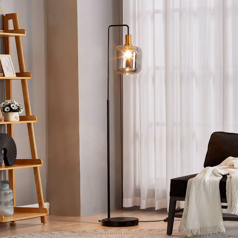 Lampada da terra Nimbora Lindby, Nero, Soggiorno / Sala da pranzo, Metallo, Moderno, Lampada da terra
