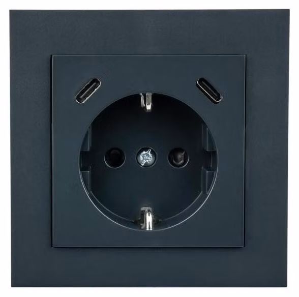 Prese a muro con protezione differenziale, dotata di 2 porte USB-C da 25W, colore antracite