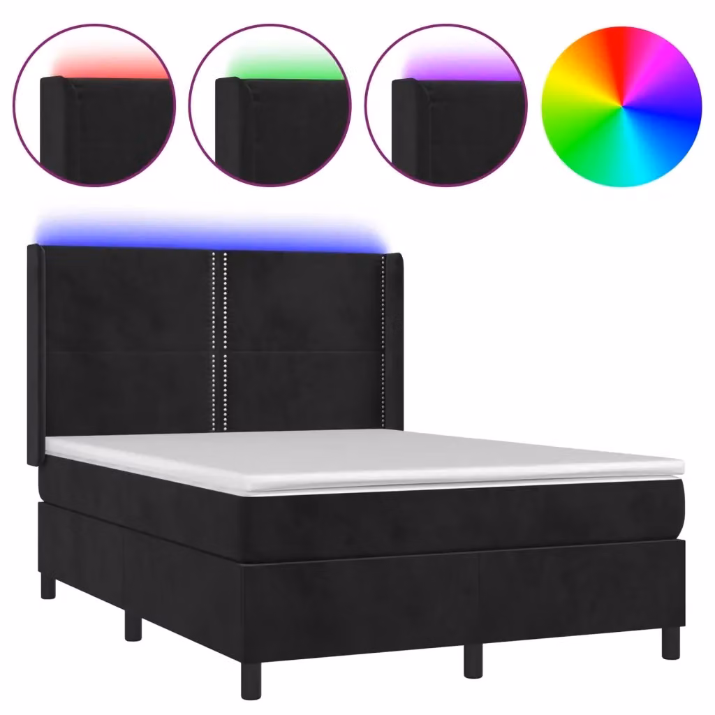 Letto Ibrido vidaXL in Velluto Nero con Materasso, Illuminazione LED Sotto il Letto e Porta USB, L/P: 140 x 200 cm – 2