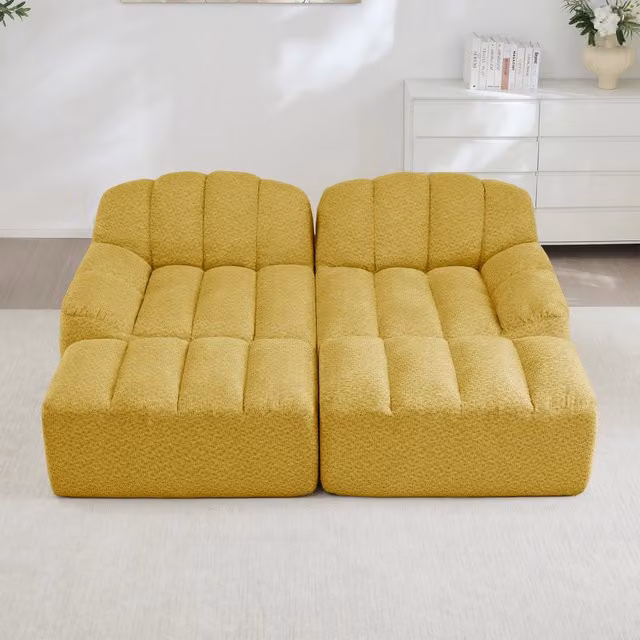 Divano angolare modulare MIVRAY giallo con pouf coordinato e design moderno reversibile per il tuo soggiorno L/P/H: 210 x 165 x 79 cm